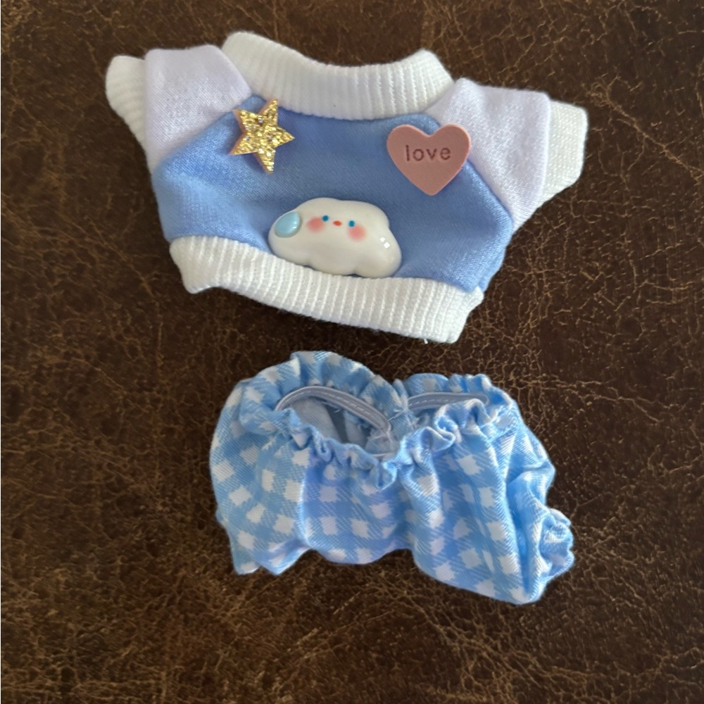 Unbranded Blue and White Doll Outfit with Star and Heart Accents